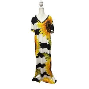 NoraCora Maxi Dress Bright Yellow Sunflower Floral Pattern - Size XXL